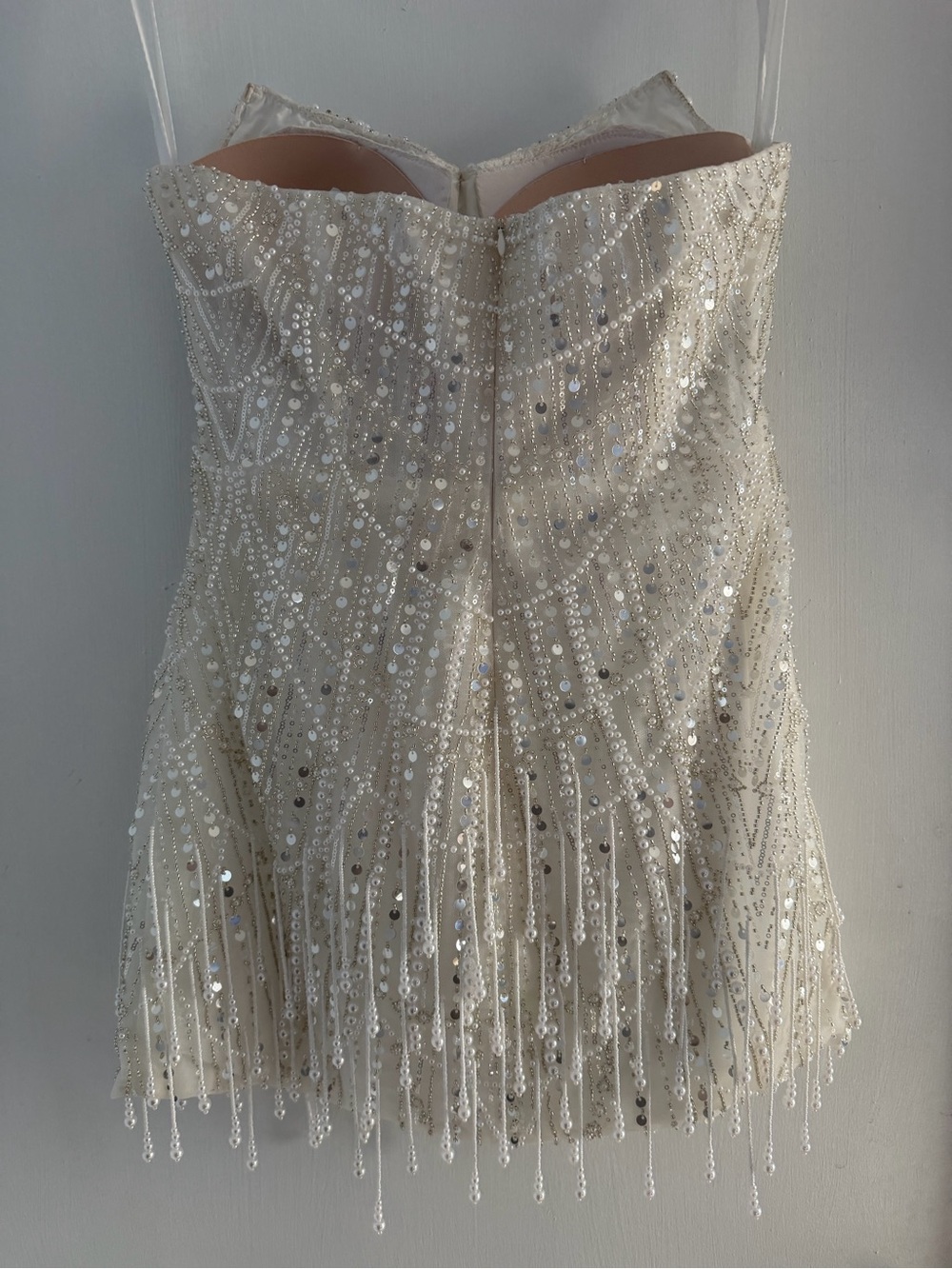 Strapless Beaded Ivory Mini Dress - Picture 2 of 6